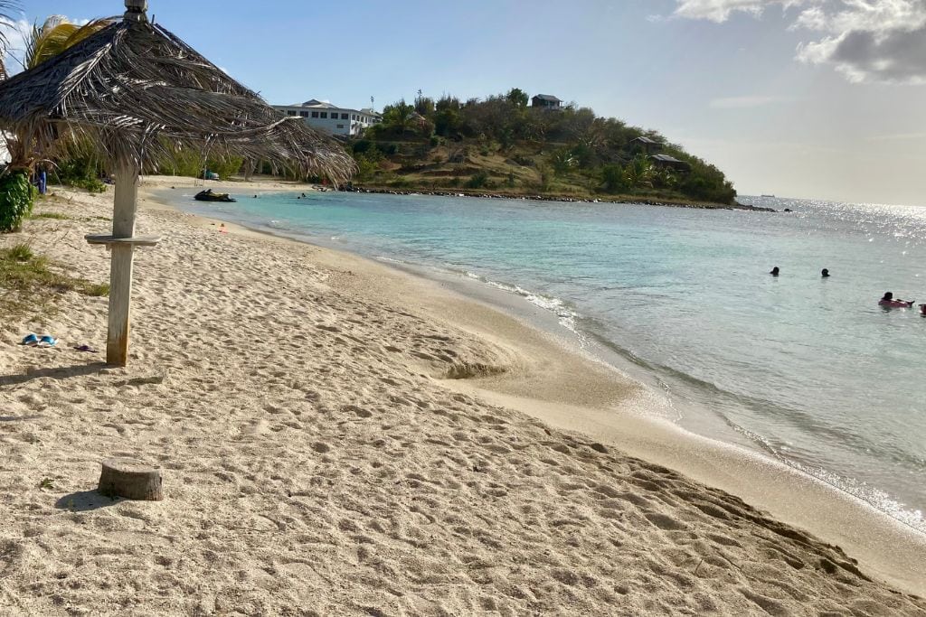 This is Coco Beach in Antigua with its golden sands and crystal clear waters.