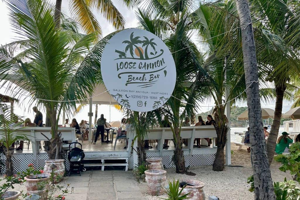 The entrance and sign at Loose Cannon at Galleon Beach in English Harbour Antigua