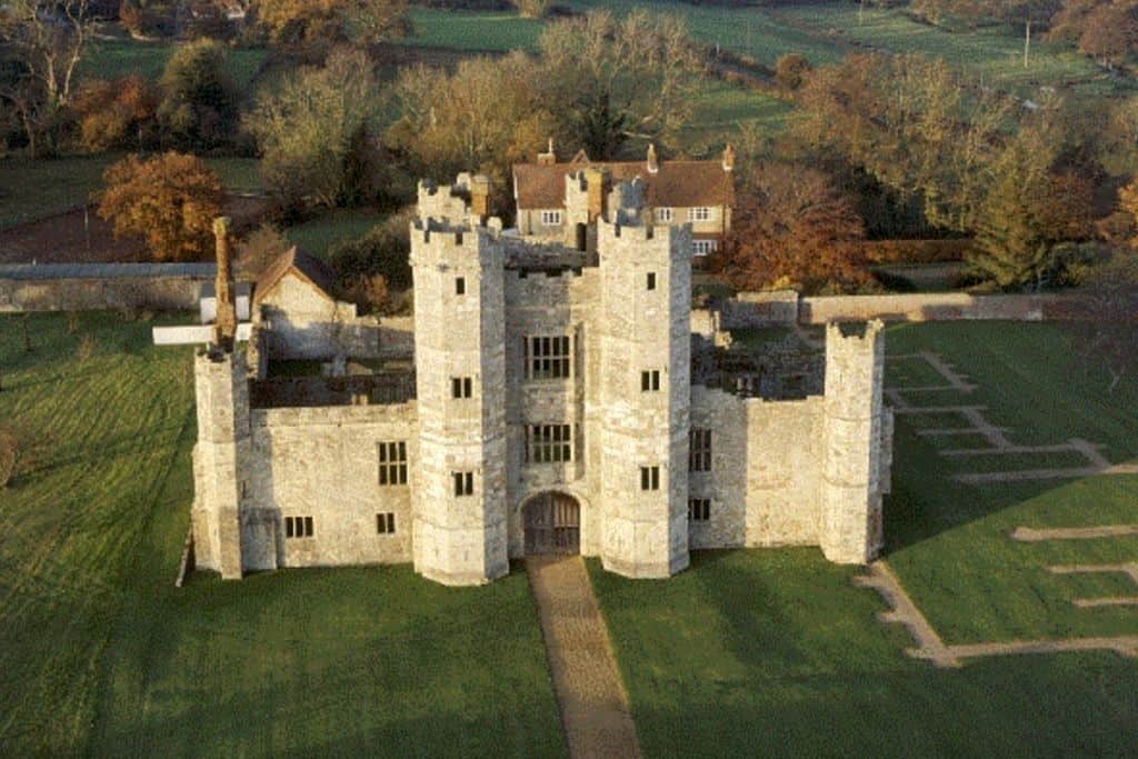 The outside view of Titchfield Abbey made of big stone bricks.