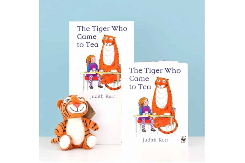 There are two books and a stuffed toy of a tiger.  The books are the Tiger Who Came to Tea which is one of the best audiobooks for family road trips.