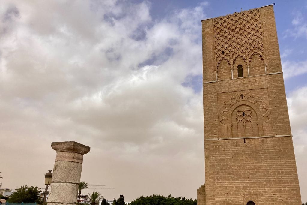 This is the view of the Hassan Tower in Rabat.  It is one of the best things to do in Rabat because it was meant to be the tallest mosque in the world but it was never finished.