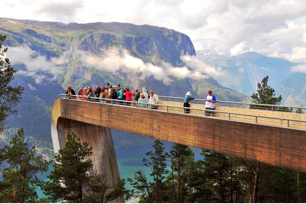 The photo is of the Stegastein Viewpoint which is one of the best things to do in Flam to get a view of the fjord.